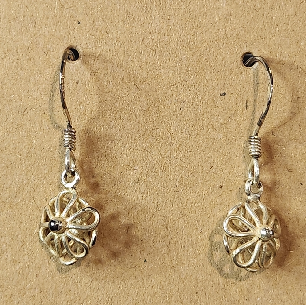 Sterling Silver Hook Earrings With Scrolled Flower